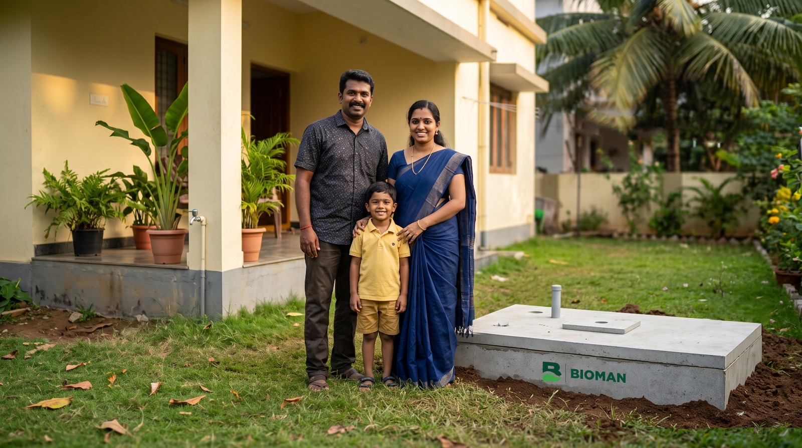 Family with a Bioman bioseptic tank installed at their home
