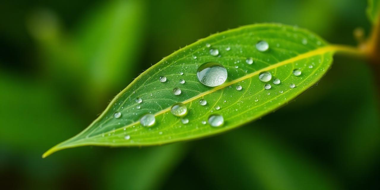 Green leaves with water droplets
